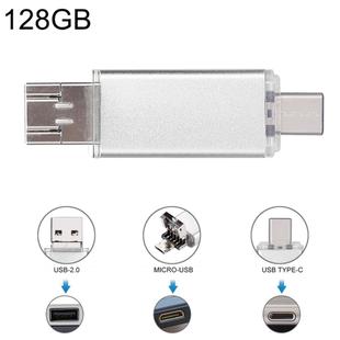 128GB 3 in 1 USB-C / Type-C + USB 2.0 + OTG Flash Disk, For Type-C Smartphones & PC Computer(Silver)