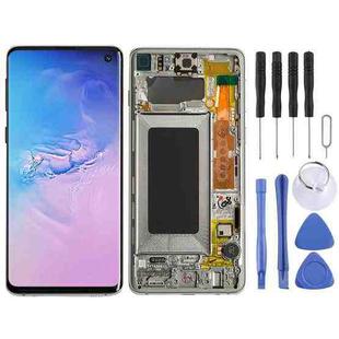 Original Super AMOLED LCD Screen for Galaxy S10 4G Digitizer Full Assembly with Frame (White)