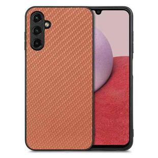 For Samsung Galaxy A14 5G Carbon Fiber Texture Leather Back Cover Phone Case(Brown)