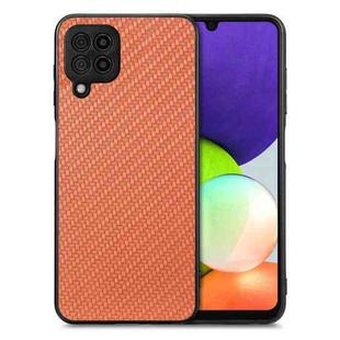 For Samsung Galaxy A22 4G Carbon Fiber Texture Leather Back Cover Phone Case(Brown)