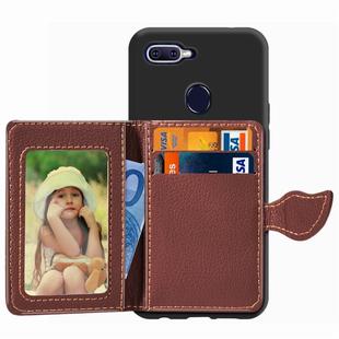 Leaf Buckle Litchi Texture Card Holder PU + TPU Case for OPPO F9, with Card Slot & Holder & Wallet & Photo Frame