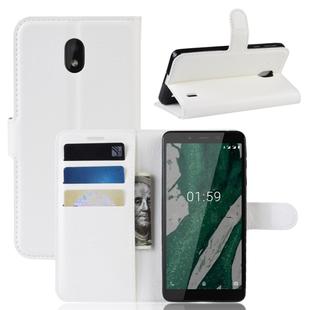 Litchi  Texture Horizontal Flip PU Leather Case for Nokia 1 Plus, with with Card Slot & Holder & Wallet(White)