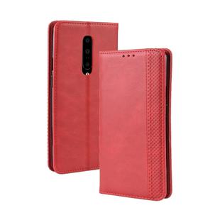 Magnetic Buckle Retro Crazy Horse Texture Horizontal Flip Leather Case for OnePlus 7 Pro, with Holder & Card Slots & Photo Frame(red)
