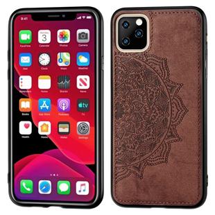 Embossed Mandala pattern PC + TPU + Fabric Phone Case for iPhone 11 Pro , with Lanyard & Magnetic(Brown)