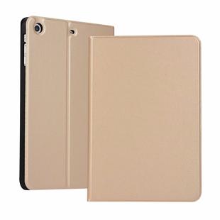 left and right solid color elastic leather case for iPad Mini 1 / Mini 2 / Mini 3  with stand with sleep function, TPU soft shell bottom case(Gold)