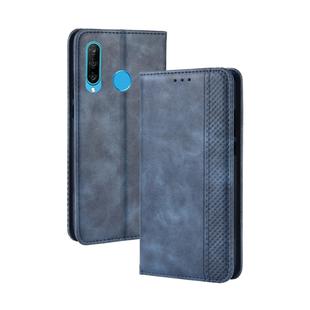 Magnetic Buckle Retro Crazy Horse Texture Horizontal Flip Leather Case for  Huawei Enjoy 9s (P Smart+ 2019)    , with Holder & Card Slots & Photo Frame(Blue)