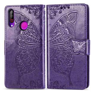 Butterfly Love Flowers Embossing Horizontal Flip Leather Case for LG W30 , with Holder & Card Slots & Wallet & Lanyard(Dark Purple)