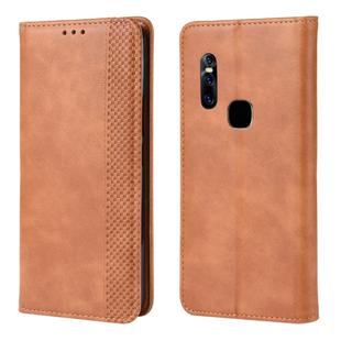 Magnetic Buckle Retro Crazy Horse Texture Horizontal Flip Leather Case for Vivo V15, with Holder & Card Slots & Photo Frame(Brown)