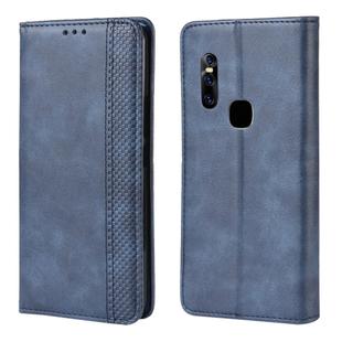Magnetic Buckle Retro Crazy Horse Texture Horizontal Flip Leather Case for Vivo V15, with Holder & Card Slots & Photo Frame(Blue)