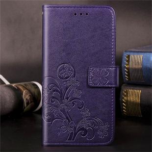 Lucky Clover Pressed Flowers Pattern Leather Case for Huawei Honor 9X Pro, with Holder & Card Slots & Wallet & Hand Strap(Purple)