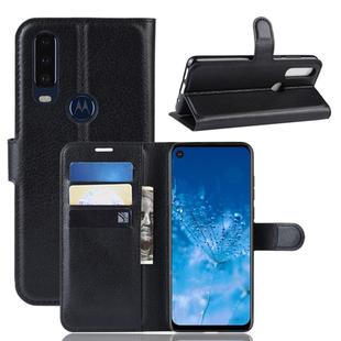 Litchi Skin PU Leather Wallet Stand Mobile Casing for Motorola Moto P40 Power(black)