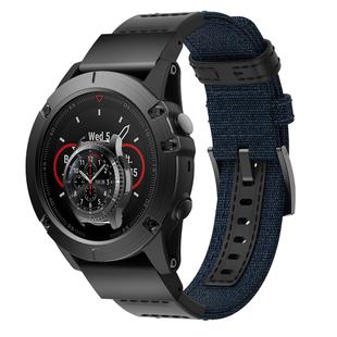 Canvas and Leather Watch Band for Garmin Fenix5x Plus Fenix3, Wrist Strap Size:150+110mm(Blue)