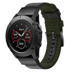 Canvas and Leather Watch Band for Garmin Fenix5x Plus Fenix3, Wrist Strap Size:150+110mm(Army Green)