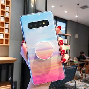 Marble Strip TPU Protection Back Cover Case for Galaxy S10, with Holder(Sky Blue)