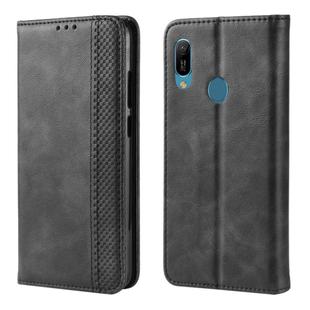 Magnetic Buckle Retro Crazy Horse Texture Horizontal Flip Leather Case for Huawei Y6 (2019), with Holder & Card Slots & Photo Frame(Black)