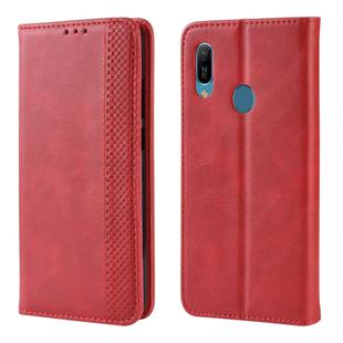 Magnetic Buckle Retro Crazy Horse Texture Horizontal Flip Leather Case for Huawei Y6 (2019), with Holder & Card Slots & Photo Frame(Red)