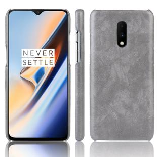 Litchi Texture PC + PU Shockproof Case for OnePlus 7(Gray)