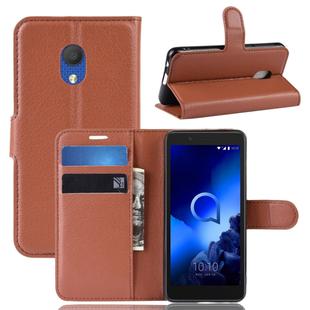Litchi Texture Horizontal Flip Leather Case for Alcatel 1C 2019, with Holder & Card Slots & Wallet(Brown)
