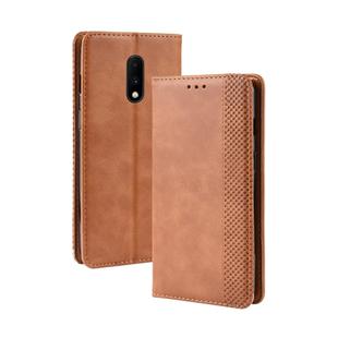 Magnetic Buckle Retro Crazy Horse Texture Horizontal Flip Leather Case for OnePlus 7, with Holder & Card Slots & Photo Frame(Brown)