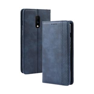 Magnetic Buckle Retro Crazy Horse Texture Horizontal Flip Leather Case for OnePlus 7, with Holder & Card Slots & Photo Frame(Blue)