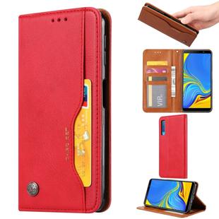 Knead Skin Texture Horizontal Flip Leather Case for Galaxy A7 (2018) / A750, with Photo Frame & Holder & Card Slots & Wallet(Red)