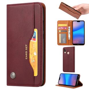 Knead Skin Texture Horizontal Flip Leather Case for Huawei Enjoy 9 Plus / Y9 2019, with Photo Frame & Holder & Card Slots & Wallet(Wine Red)
