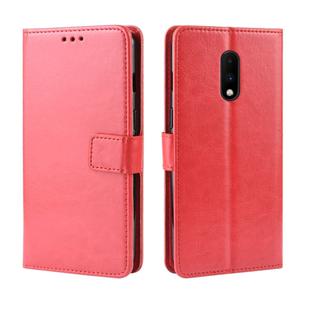 Retro Crazy Horse Texture Horizontal Flip Leather Case for OnePlus 7, with Holder & Card Slots & Photo Frame(Red)