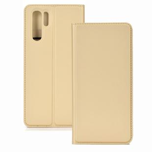Ultra-thin Pressed Magnetic TPU+PU Leather Case for Huawei P30 Pro with Card Slot & Holder(Gold)