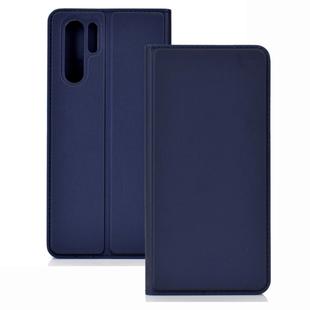 Ultra-thin Pressed Magnetic TPU+PU Leather Case for Huawei P30 Pro with Card Slot & Holder(Blue)