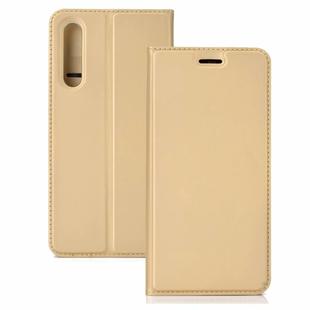 Ultra-thin Pressed Magnetic TPU+PU Leather Case for Huawei P30 Lite with Card Slot & Holder(Gold)