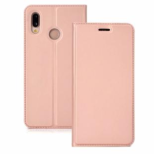 Ultra-thin Pressed Magnetic TPU+PU Leather Case for Huawei P30  with Card Slot & Holder(Rose gold)