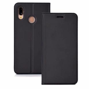 Ultra-thin Pressed Magnetic TPU+PU Leather Case for Huawei P30  with Card Slot & Holder(Black)