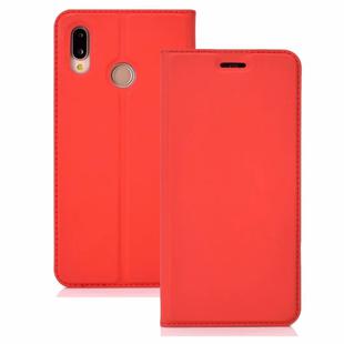 Ultra-thin Pressed Magnetic TPU+PU Leather Case for Huawei P30  with Card Slot & Holder(Red)