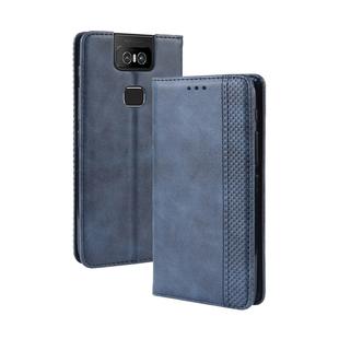 Magnetic Buckle Retro Crazy Horse Texture Horizontal Flip Leather Case for Asus Zenfone 6 ZS630KL, with Holder & Card Slots & Photo Frame(Blue)