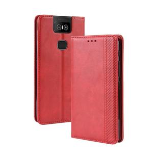 Magnetic Buckle Retro Crazy Horse Texture Horizontal Flip Leather Case for Asus Zenfone 6 ZS630KL, with Holder & Card Slots & Photo Frame(Red)