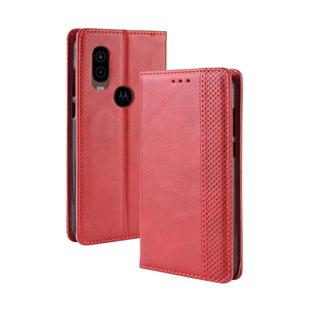 Magnetic Buckle Retro Crazy Horse Texture Horizontal Flip Leather Case for Motorola MOTO One Vision, with Holder & Card Slots & Photo Frame(Red)