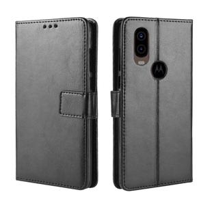 Retro Crazy Horse Texture Horizontal Flip Leather Case for Motorola MOTO One Vision, with Holder & Card Slots & Photo Frame(Black)