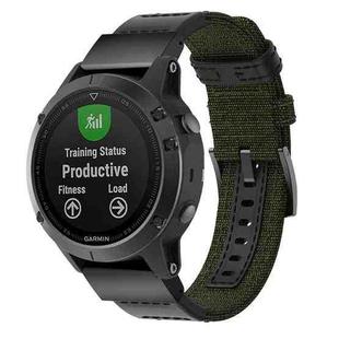 Canvas and Leather Watch Band for Garmin Fenix5 Plus, Wrist Strap Size:150+110mm(Army Green)