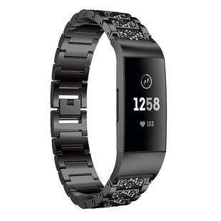 Diamond-studded Solid Stainless Steel Watch Band for Fitbit Charge 3(Black)