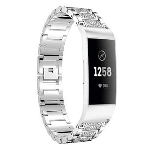 Diamond-studded Solid Stainless Steel Watch Band for Fitbit Charge 3(Silver)