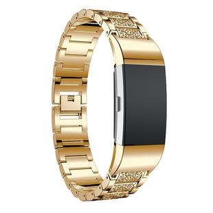 Diamond-studded Solid Stainless Steel Watch Band for Fitbit Charge 2(Gold)