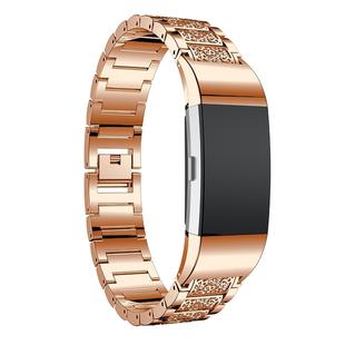 Diamond-studded Solid Stainless Steel Watch Band for Fitbit Charge 2(Rose Gold)