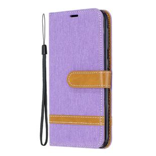 Color Matching Denim Texture Leather Case for Samsung Galaxy A20E, with Holder & Card Slots & Wallet & Lanyard(Purple)