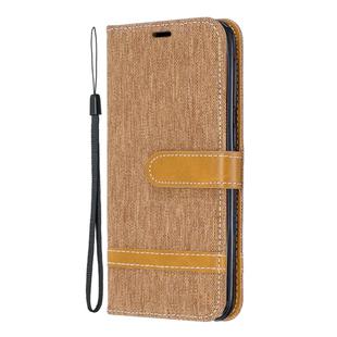 Color Matching Denim Texture Leather Case for Samsung Galaxy A20E, with Holder & Card Slots & Wallet & Lanyard(Brown)