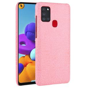 For Samsung Galaxy A21s Shockproof Crocodile Texture PC + PU Case(Pink)