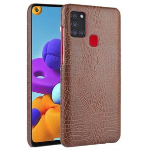 For Samsung Galaxy A21s Shockproof Crocodile Texture PC + PU Case(Brown)