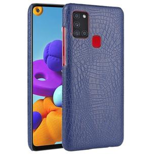 For Samsung Galaxy A21s Shockproof Crocodile Texture PC + PU Case(Blue)
