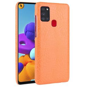 For Samsung Galaxy A21s Shockproof Crocodile Texture PC + PU Case(Orange)