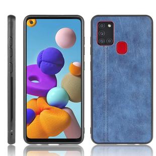 For Samsung Galaxy A21s Shockproof Sewing Cow Pattern Skin PC + PU + TPU Case(Blue)