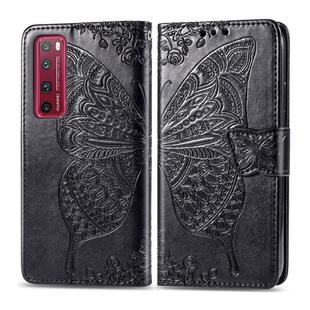 For Huawei Nova 7 Pro Butterfly Love Flower Embossed Horizontal Flip Leather Case with Bracket / Card Slot / Wallet / Lanyard(Black)